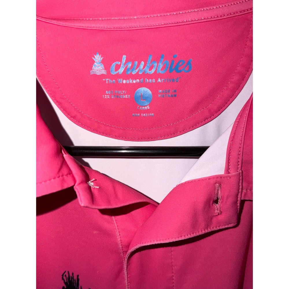 Chubbies Mens Pink Tropical Sunset Palm Tree Performance Polo Shirt Large L - Picture 5 of 6